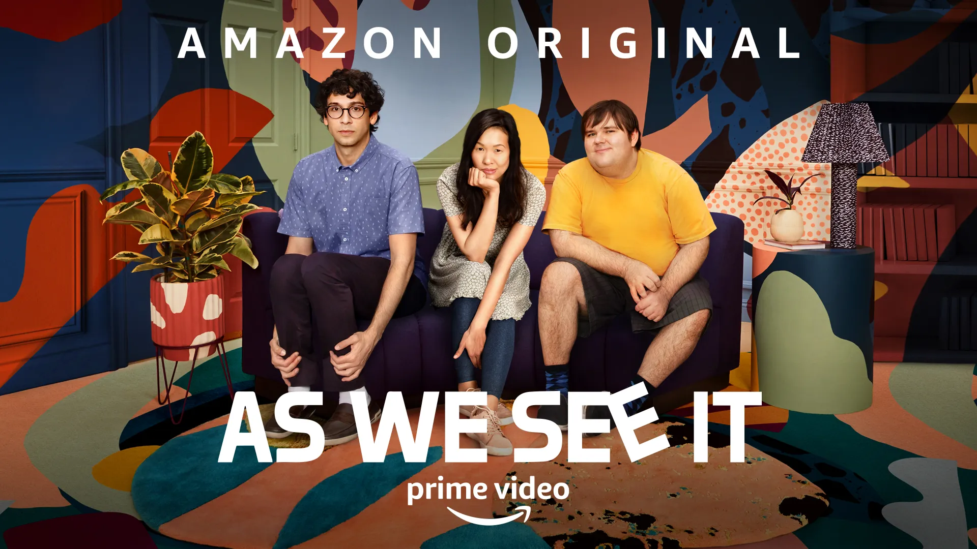 How Pop Culture Defines Autism Stereotypes? Cover for Amazon Original series “As We See It,” breaking autism stereotypes in pop culture. It shows three main autistic characters — Rick Glassman, Sue Ann Pien, and Albert Rutecki — sitting together on a couch against a colourful background.