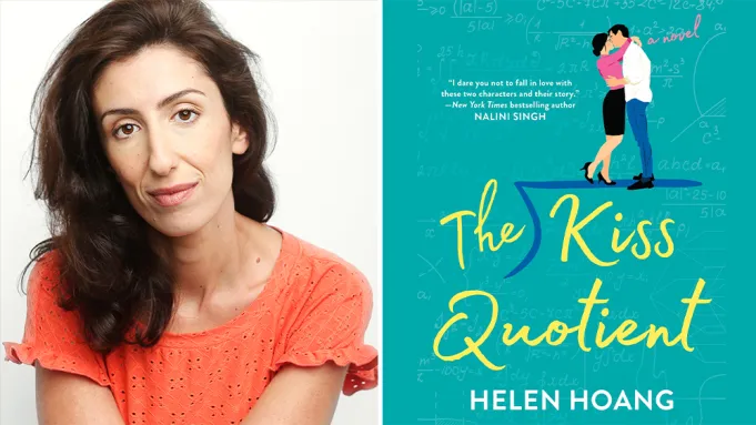 How Pop Culture Defines Autism Stereotypes? Author Helen Hoang alongside the cover of her bestselling novel “The Kiss Quotient,” which features a neurodiverse protagonist.